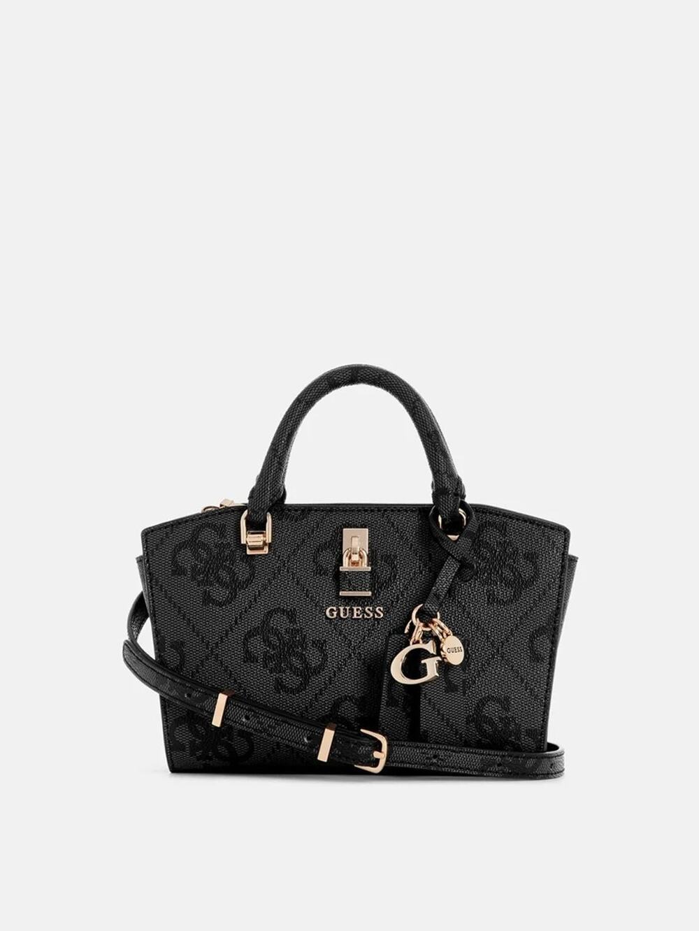 GUESS Queensland Mini Satchel Crossbody Bag Black Coal Logo NWT $108 MSRP